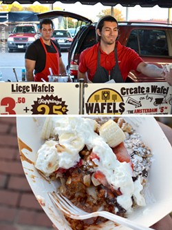 The Wafel Truck served up hot wafels at the October Food Truck Rodeo. (bottom) An Amsterdam wafel with all the trimmings. - PHOTO BY MATT DETURCK