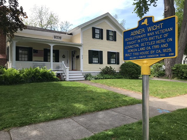 This historic marker denoting the Abner Wight House on South Main Street in Fairport, unveiled May 20,2022, replaced another historic marker that celebrated the birth of the "first white child" in what is now the village of Fairport. - PHOTO BY DAVID ANDREATTA